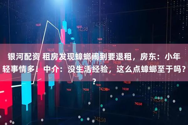 银河配资 租房发现蟑螂闹到要退租，房东：小年轻事情多！中介：没生活经验，这么点蟑螂至于吗？